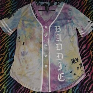 Womens Rue21 Multicolor Tie-Dye BADDIE Button Down Shirt